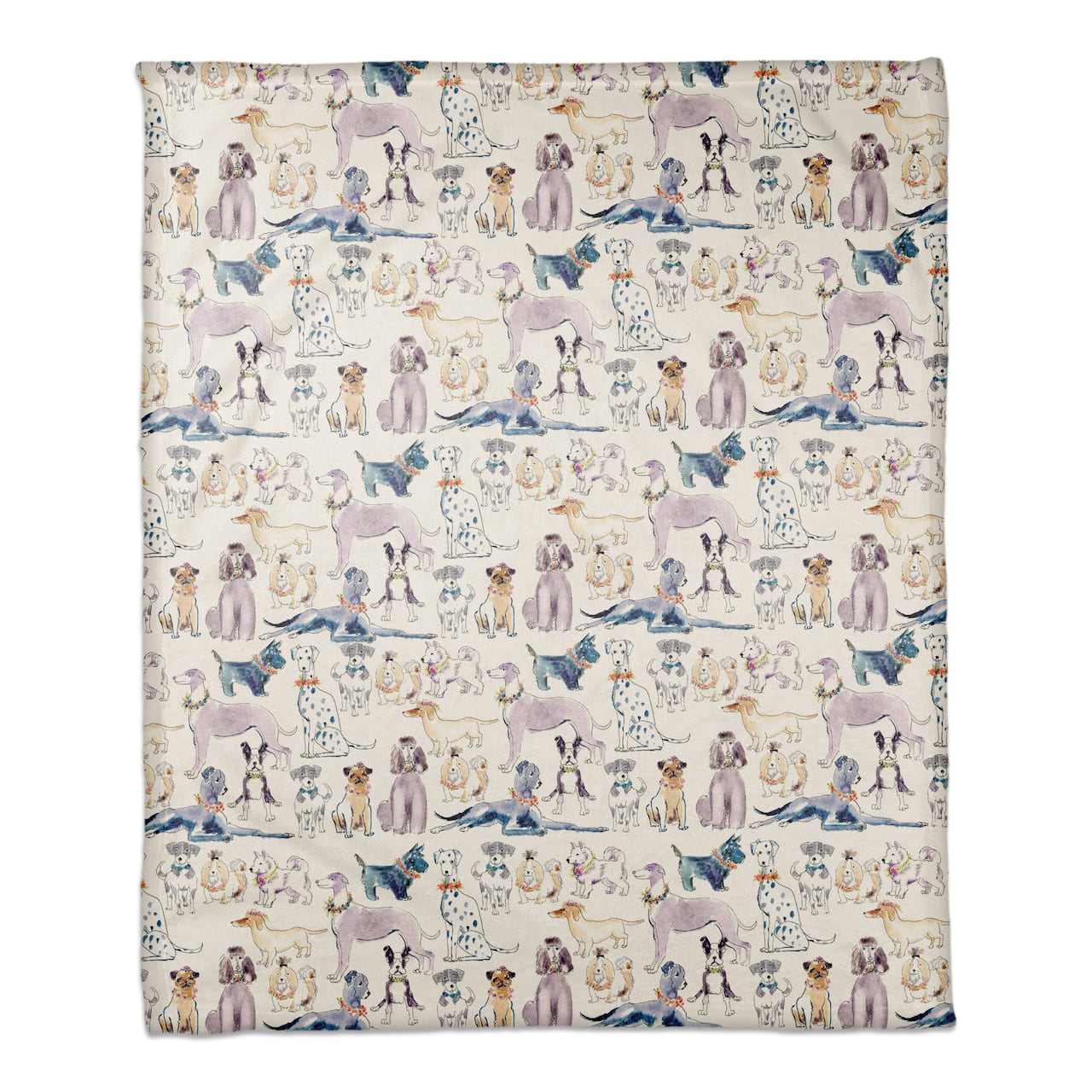 Watrercolor Dog Flowers 50" x 60" Coral Fleece Blanket